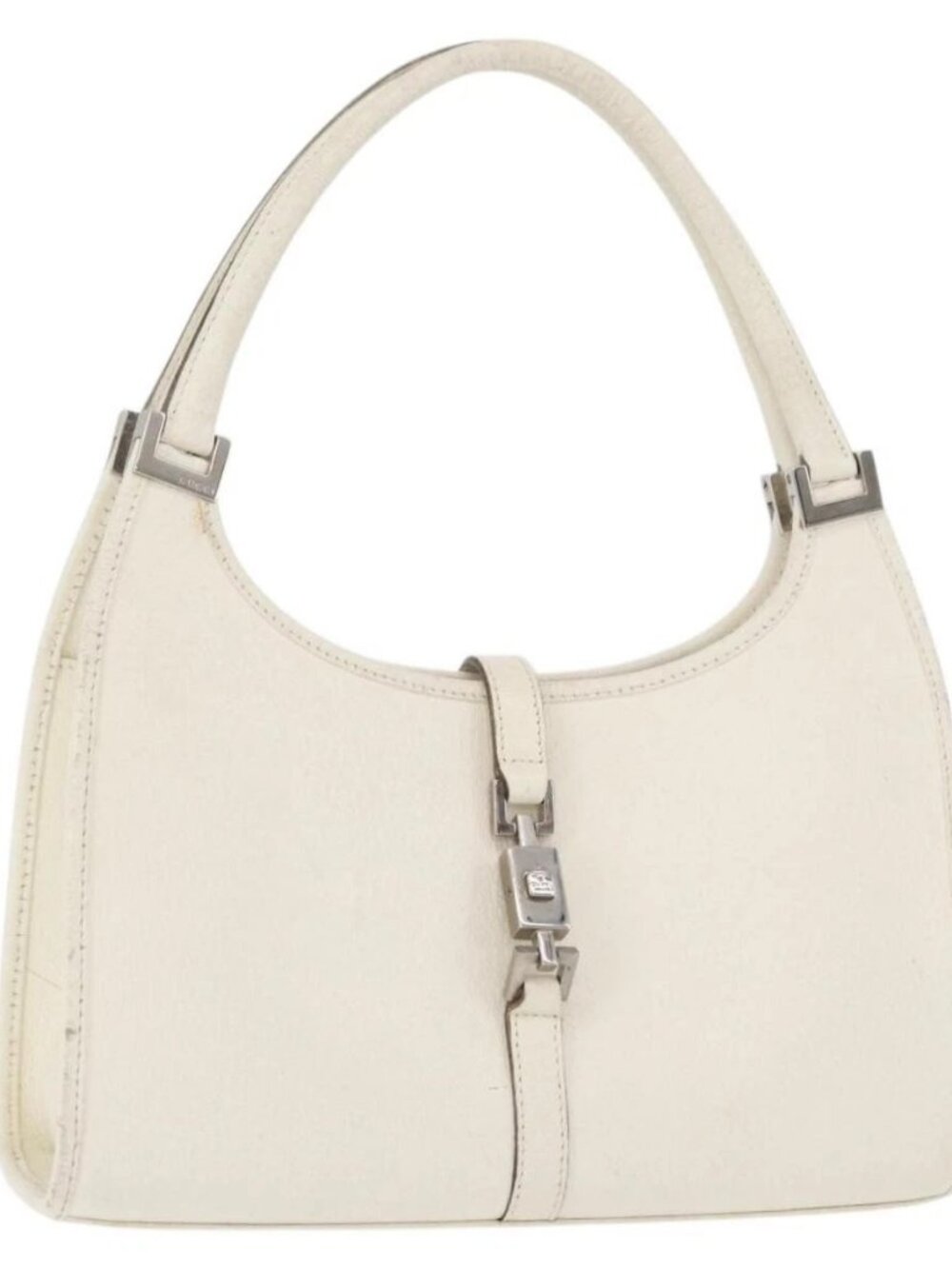 GUCCI Jackie Hand Bag Leather White Silver 002 1068 Auth 182461